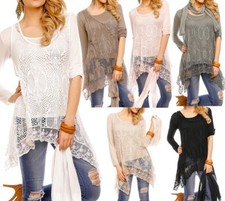 Sexy 3 Pezzi Alla Moda Donna Camicetta Tunica Uncinetto Pizzo Maglia Top Sciarpa