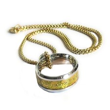 Collana in acciaio oro con ciondolo fede anello da uomo lunga catenina girocollo