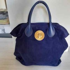Borsa grande blu VERA PELLE scamosciata 38x38cm Versace. MADE IN ITALY