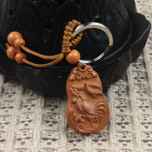 Wooden rooster keyring carved - wooden,