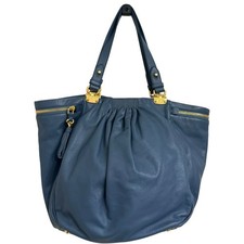Borsa a mano MIU MIU tote bag logo pelle blu autentica