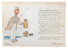 LETTERA e DISEGNO ORIGINALE di EUGENIO COLMO - GOLIA - ALBA 1943