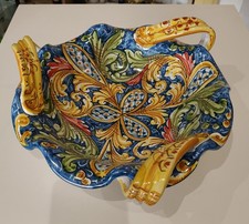 Centrotavola Con Manici In Ceramica Di Caltagirone Dipinto A Mano D.32