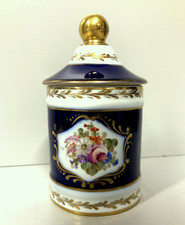 VASO con COPERCHIO PORCELLANA Sevres JAR WITH LID BLU ORO DECORO BOUQUET FIORITO