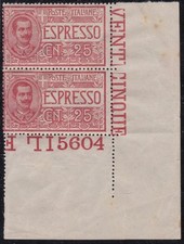 1903 REGNO D'ITALIA, Espresso n. 1 COPPIA CON NUMERO TAVOLO MNH/**