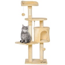 PawHut Tiragraffi per Gatti Albero per Gatti con Cuccia e 4 Livelli Beige