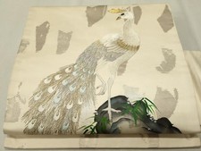 Kimono giapponese Nagoya obi Karaori dipinto a mano ricamo oro pavone