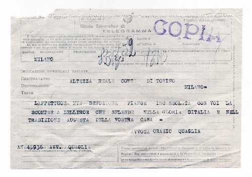 Telegramma morte amedeo - telegramma,