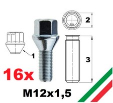 kit 16 bulloni ruota per cerchi lega M12x1,5 Fiat Grande Punto Evo Opel Corsa