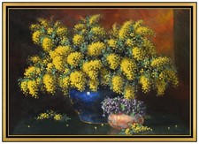 Alfio Paolo Graziani Originale Pittura su Tela Grande Fiore Cornice Firmato Arte