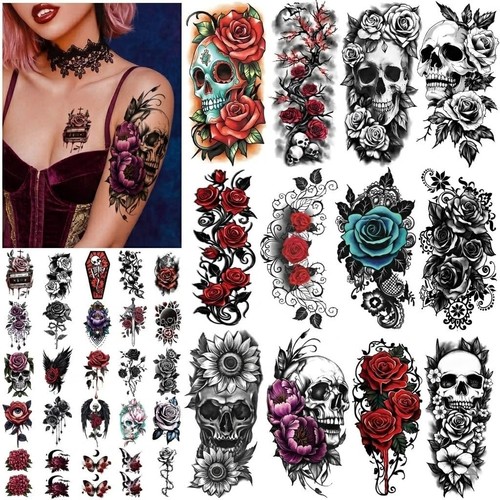 Fogli teschio rosa tatuaggi - teschio,