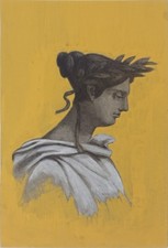 Antico disegno prima metà 1900 dipinto a tempera - Ritratto Misura cm 25 x 17