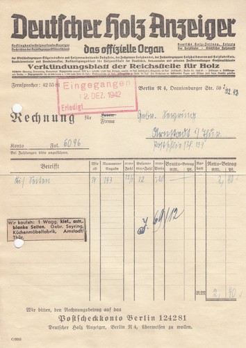 Berlino fattura 1942 - berlino,,