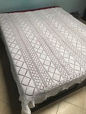 Copriletto Pizzo Ad Uncinetto Fatto Tutto A Mano Matrimoniale Bianco 