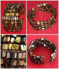 Bracciale MULTIFILO❗perline CONCHIGLIA ABALONE❗marrone VINTAGE❗semirigido APERTO
