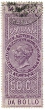 50 CENTESIMI LIRE MARCA DA BOLLO EFFIGE VITTORIO EMANUELE II 1866 BB