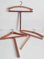 3 Grucce vintage stampelle antiche per pantaloni in legno appendiabiti + manico