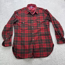 Pendleton Camicia Flanella Lana Uomo 17 Grandi Bottoni Rosso Verde Nero Plaid