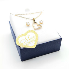 PARURE DONNA SET COMPLETO COLLANA  CUORE + ORECCHINI ACCIAIO DORATO