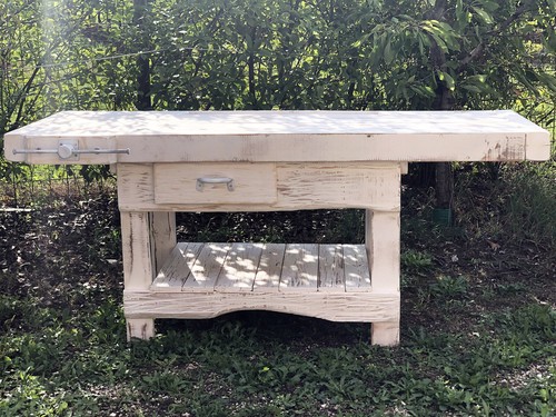 Banco falegname bianco shabby - banco,