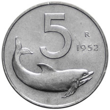 5 LIRE 1952 - DELFINO E TIMONE