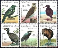 Laos 1990 Birds Starling Cormorano Kiwi Airone Allodola Fauna Selvatica StampEx 6v Set MNH
