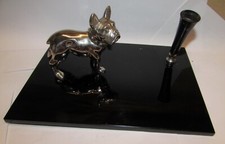 ANTICO CALAMAIO con cane Bulldog francese anni 40 in vetro nero