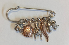 ARGENTO 925 SPILLA PORTAFORTUNA CORNA CORNETTO ELEFANTE COCCINELLA QUADRIFOGLIO