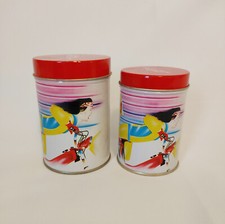 Coppia di barattoli in latta vintage del 1982 iconici di DinamicArt
