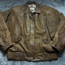 Giacca Bomber Vintage Pelle by Tibor Uomo Grande Marrone Full Zip Motociclista