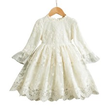 Abito Vestito Bambina Beige Ricamato  Principessa Cerimonia Festa  3-7anni  Tutu