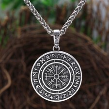 Collana Uomo Vichingo Pirata Bussola Ciondolo Amuleto Vegvisir Odino Catena Acciaio