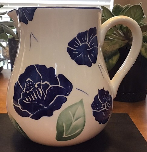 Vaso brocca acqua floreale blu - vaso,