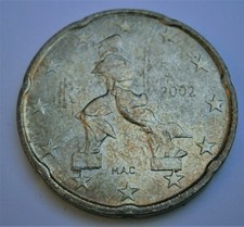 20 CENTESIMI ITALIA 2002 ERRORE DI CONIO  ECCESSI DI MATERIALE RARITA'