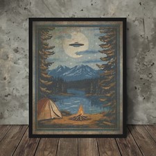 Vintage UFO ALIEN CAMPING Wall