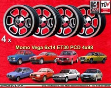 4 Cerchi Momo Vega Alfetta Giulietta Alfasud 33 75 90 6x14 ET30 PCD 4x98 wheels