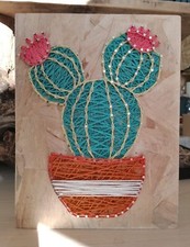 Quadro String Art Cactus 19x24 Legno chiodi con filo di cotone 