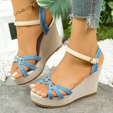 Sandali Zeppa Corda Denim