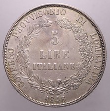 5 LIRE 1848 MILANO BB-SPL - GOVERNO PROVV. LOMBARDIA - PERIZIA NIP GRIMOLDI