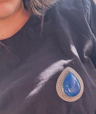 Spilla In Argento 925 Agata Blu 