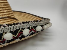 Sombrero Messicano Originale vera paglia ricamato con decorazioni di lana 51 cm