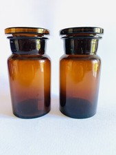 ? set 2 vasi contenitori vintage in vetro ambrato da farmacia