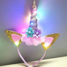 Fascia Unicorno Illuminata Halloween 2023 - Accessorio Capelli Bambine Rosa LED