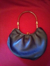 BORSETTA DONNA PELLE NERA MANICO E SERRATURA IN CELLULOIDE E OTTONE