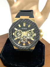 Orologio Uomo Guess GW0853G2 Quarzo Quadrante Nero Acciaio Oro Cinturino Gomma 45mm