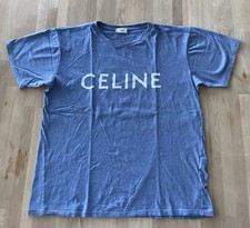 T-Shirt CELINE Paris Logo XS – Blu Lavato Autentica Maglietta Designer, Donna