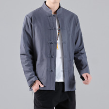 Uomo Cinese Ttang Abito Kung Fu T-Shirt Cotone Lino Tai Chi Divisa