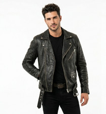 Giacca biker uomo pelle nera