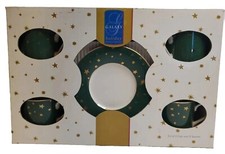 Galaxy Holiday Dinnerware Set Of 4 Coffee Cups With Saucers 14k Gold Green 