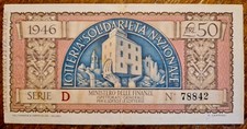 BIGLIETTO LOTTERIA SOLIDARIETA' NAZIONALE - ANNO 1946 - 50 Lire